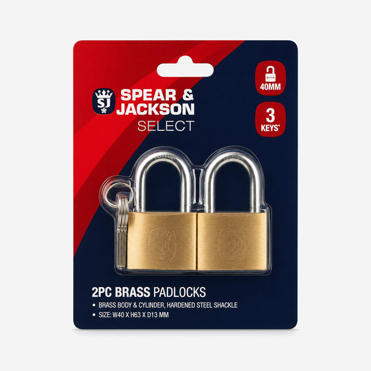 Spear & Jackson Select Brass Padlocks 2 Pieces - 40mm