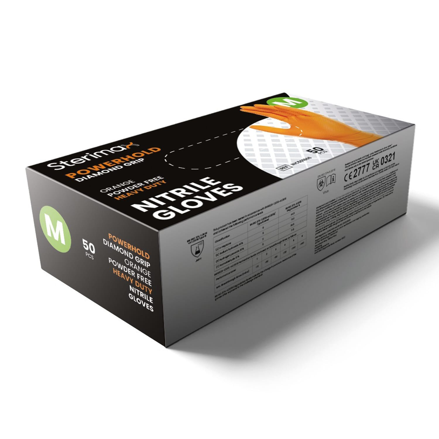 Sterimax PowerHold Nitrile Powder-Free Diamond Grip Gloves - Orange